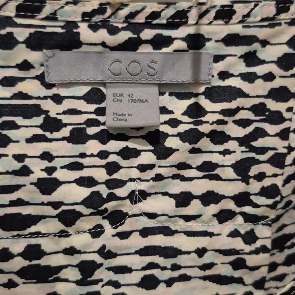 COS Monochrome Patterned Blouse 3/4 Sleeve 100% Cotton Size EU 42 - Picture 2 of 4